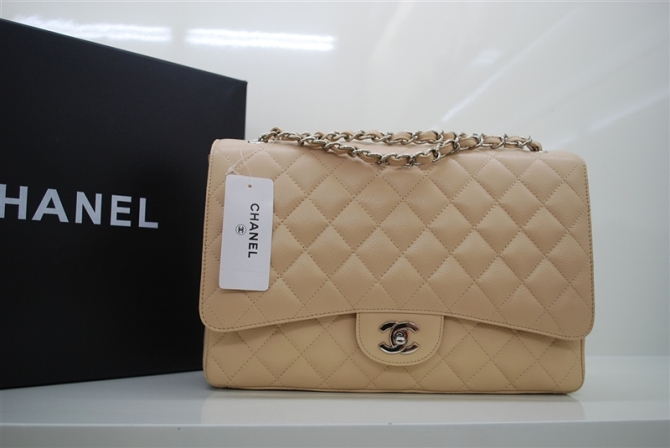 Chanel Jumbo Caviar Flap Bag 36076 Apricot Silver Chain Chanel Jumbo Caviar Flap Bag 36076 Apricot Silver Chain