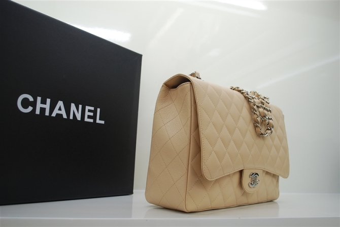 Chanel Jumbo Caviar Flap Bag 36076 Apricot Silver Chain Chanel Jumbo Caviar Flap Bag 36076 Apricot Silver Chain
