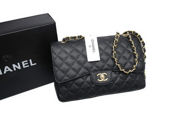 Chanel Jumbo Double Flaps Bag Black Original Caviar Leather A36097 Gold