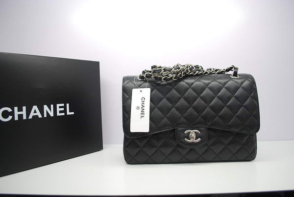 Chanel Jumbo Double Flaps Bag Black Original Caviar Leather A36097 Silver Chanel Jumbo Double Flaps Bag Black Original Caviar Leather A36097 Silver
