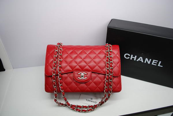 Chanel Jumbo Double Flaps Bag Red Original Caviar Leather A36097 Silver Chanel Jumbo Double Flaps Bag Red Original Caviar Leather A36097 Silver