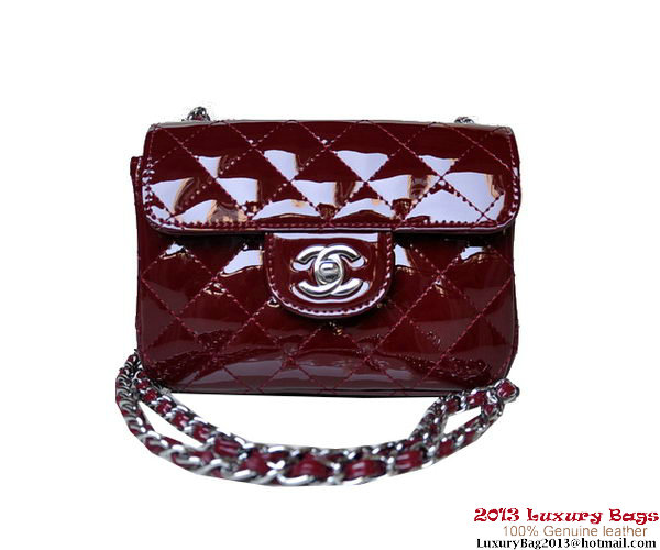 Chanel A01115 mini Flap Bag Bordeaux Patent Leather Silver