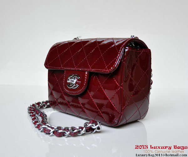 Chanel A01115 mini Flap Bag Bordeaux Patent Leather Silver Chanel A01115 mini Flap Bag Bordeaux Patent Leather Silver