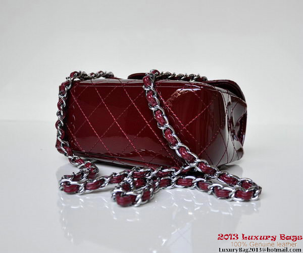 Chanel A01115 mini Flap Bag Bordeaux Patent Leather Silver Chanel A01115 mini Flap Bag Bordeaux Patent Leather Silver