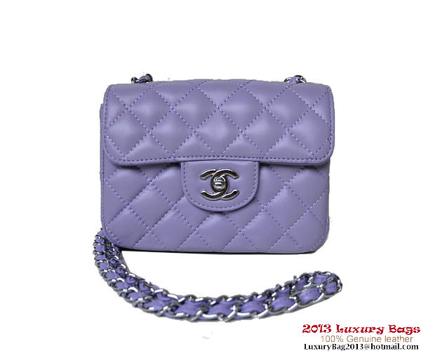 Chanel A01115 mini Flap Bag Violet Sheepskin Leather Silver
