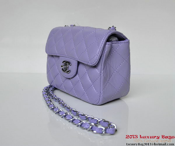 Chanel A01115 mini Flap Bag Violet Sheepskin Leather Silver Chanel A01115 mini Flap Bag Violet Sheepskin Leather Silver