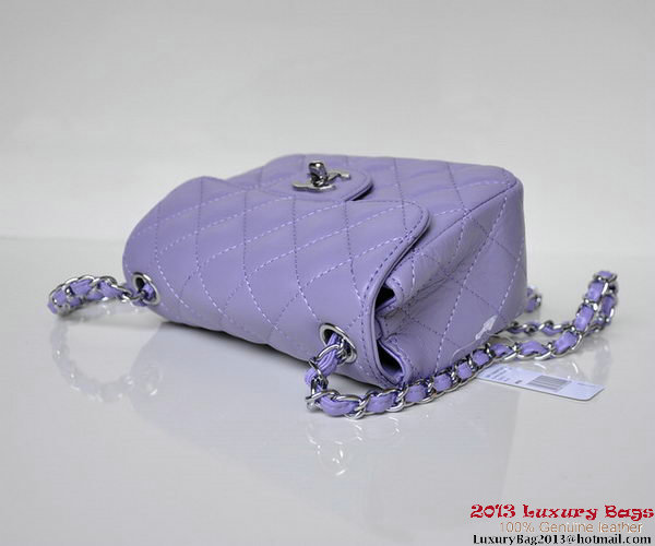 Chanel A01115 mini Flap Bag Violet Sheepskin Leather Silver Chanel A01115 mini Flap Bag Violet Sheepskin Leather Silver