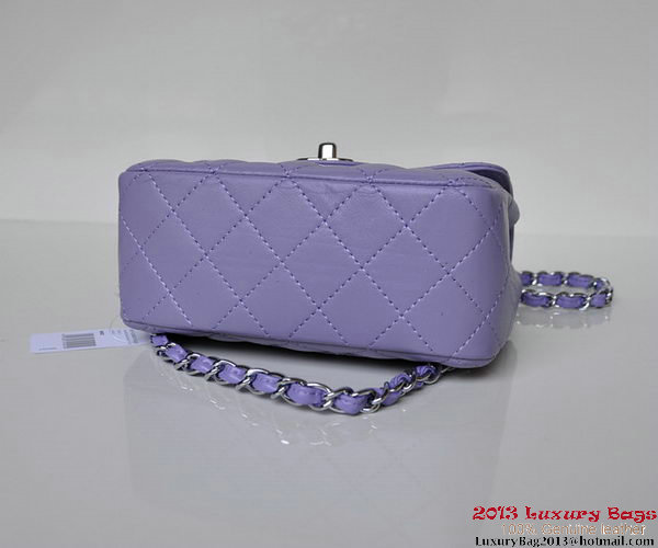 Chanel A01115 mini Flap Bag Violet Sheepskin Leather Silver Chanel A01115 mini Flap Bag Violet Sheepskin Leather Silver