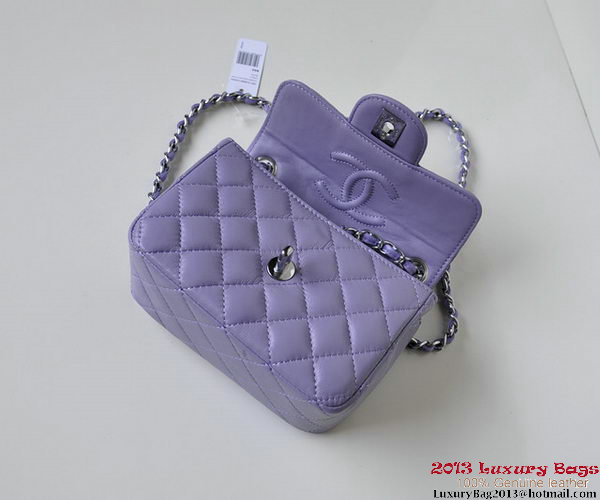 Chanel A01115 mini Flap Bag Violet Sheepskin Leather Silver Chanel A01115 mini Flap Bag Violet Sheepskin Leather Silver