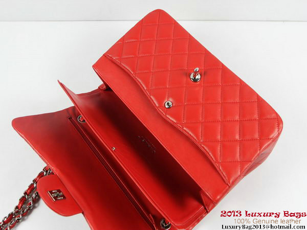 Chanel A01113 Classic Flap Bag Red Original Leather Silver Chanel A01113 Classic Flap Bag Red Original Leather Silver