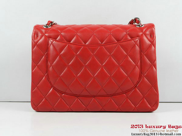 Chanel A01113 Classic Flap Bag Red Original Leather Silver Chanel A01113 Classic Flap Bag Red Original Leather Silver