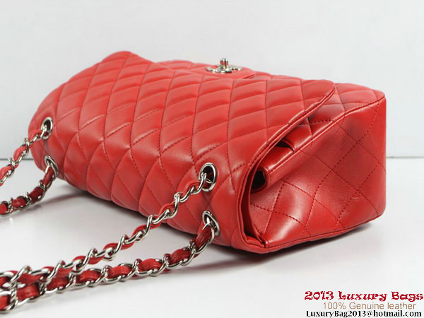 Chanel A01113 Classic Flap Bag Red Original Leather Silver Chanel A01113 Classic Flap Bag Red Original Leather Silver
