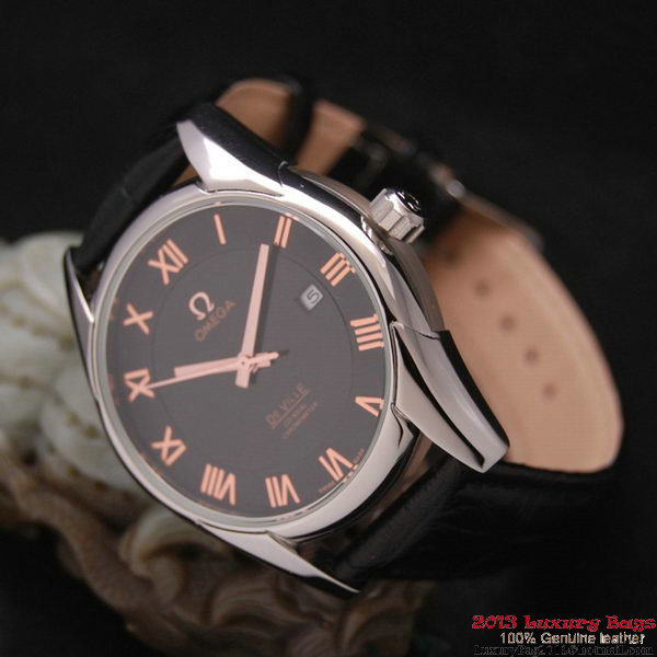 OMEGA DE VILLE Co-AXIAL CHRONOMETER Steel on Black Leather Strap OM77006