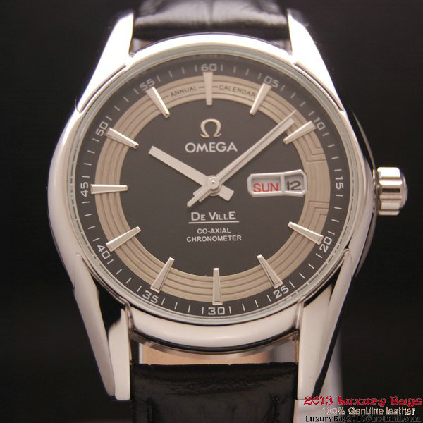 OMEGA DE VILLE HOUR VISION ANNUAL CALENDAR Steel on Black Leather Strap OM77112 OMEGA DE VILLE HOUR VISION ANNUAL CALENDAR Steel on Black Leather Strap OM77112