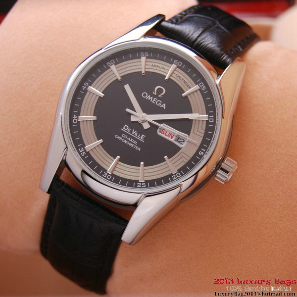 OMEGA DE VILLE HOUR VISION ANNUAL CALENDAR Steel on Black Leather Strap OM77112 OMEGA DE VILLE HOUR VISION ANNUAL CALENDAR Steel on Black Leather Strap OM77112