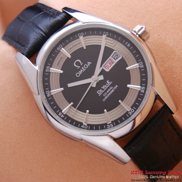 OMEGA DE VILLE HOUR VISION ANNUAL CALENDAR Steel on Black Leather Strap OM77112 OMEGA DE VILLE HOUR VISION ANNUAL CALENDAR Steel on Black Leather Strap OM77112