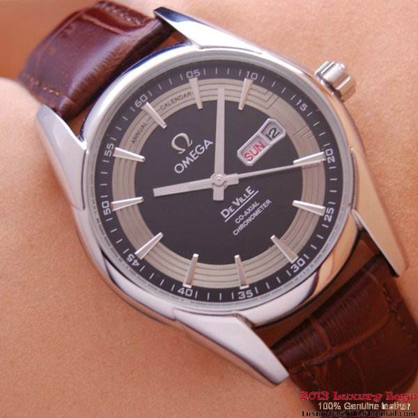 OMEGA DE VILLE HOUR VISION ANNUAL CALENDAR Steel on Brown Leather Strap OM77111 OMEGA DE VILLE HOUR VISION ANNUAL CALENDAR Steel on Brown Leather Strap OM77111