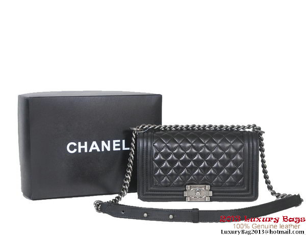 2013 Boy Chanel Flap Shoulder Bag Sheepskin Leather A37003 Black