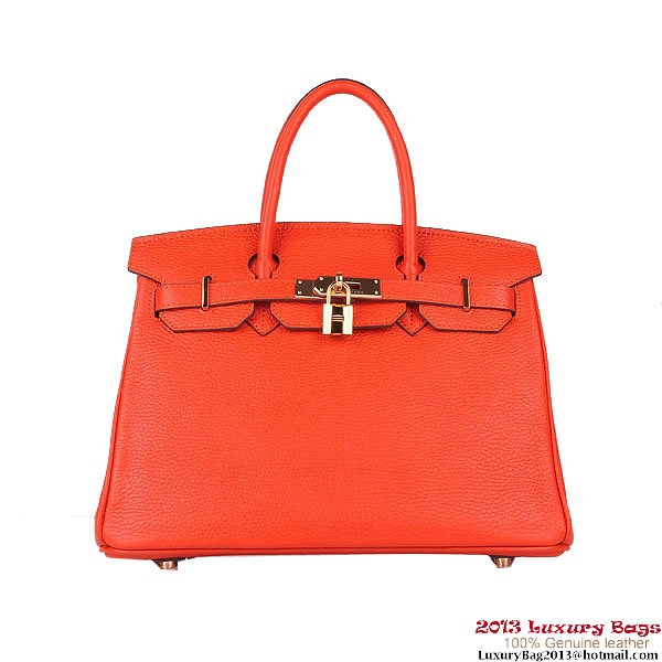 Hermes Birkin 30CM Tote Bags Orange Clemence Leather Gold