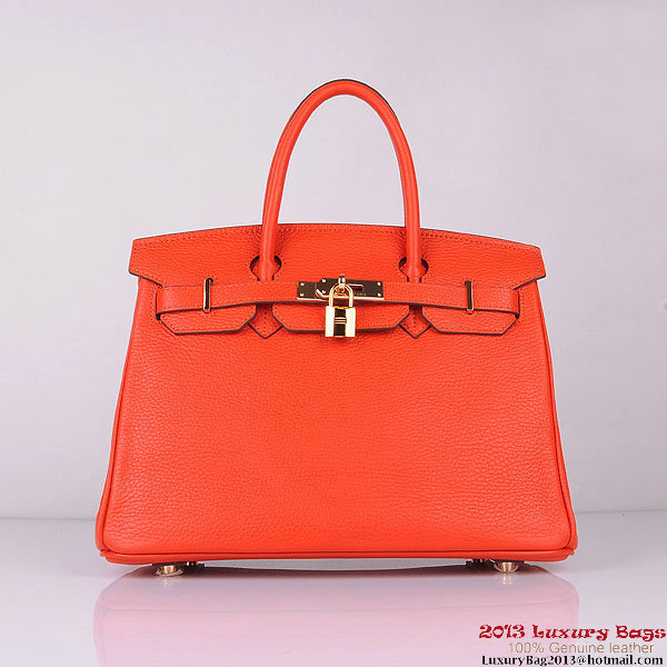Hermes Birkin 30CM Tote Bags Orange Clemence Leather Gold Hermes Birkin 30CM Tote Bags Orange Clemence Leather Gold