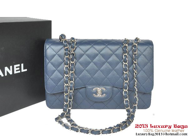 Chanel Jumbo A36076 Blue Classic Cannage Patterns Flap Bag
