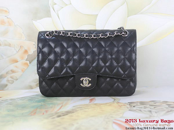Chanel 2.55 Classic Flap Bag Black Original Cannage Patterns Leather Silver Chanel 2.55 Classic Flap Bag Black Original Cannage Patterns Leather Silver