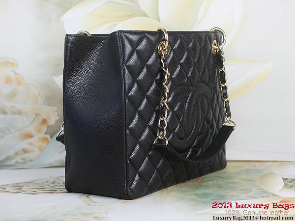 Chanel A50995 Black Original Cannage Leather Shoulder Bag Gold