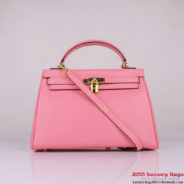 Hermes Kelly 32cm Shoulder Bags Pink Clemence Leather Gold Hermes Kelly 32cm Shoulder Bags Pink Clemence Leather Gold