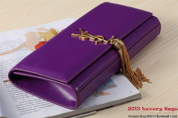 Yves Saint Laurent Classic Monogramme Tassel Clutch Bag Y041 Purple Yves Saint Laurent Classic Monogramme Tassel Clutch Bag Y041 Purple