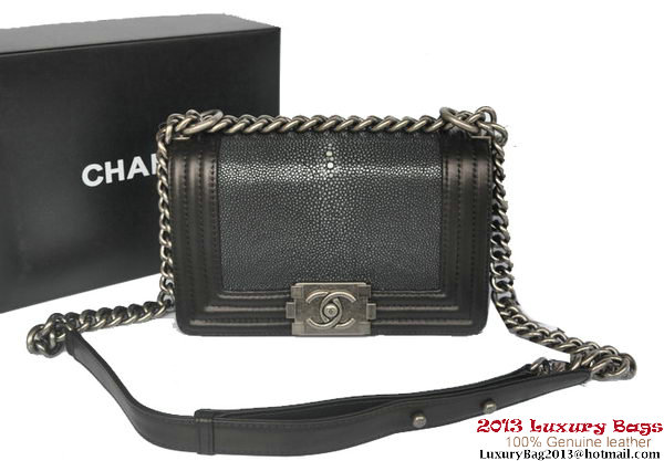 Boy Chanel Flap Shoulder Bag in Original Galuchat A66231 Black