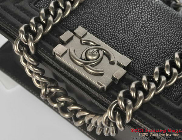 Boy Chanel Flap Shoulder Bag in Original Galuchat A66231 Black Boy Chanel Flap Shoulder Bag in Original Galuchat A66231 Black