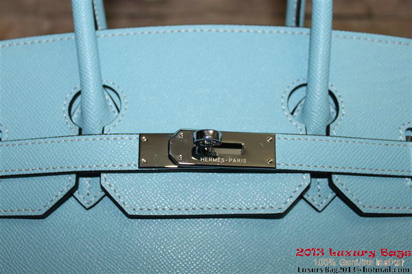 Hermes Birkin 35CM Tote Bag Light Blue Palm Pattern Leather H6089 Silver Hermes Birkin 35CM Tote Bag Light Blue Palm Pattern Leather H6089 Silver