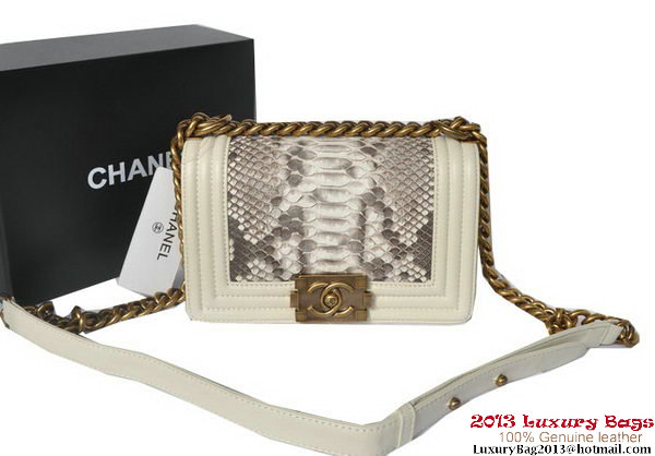 Boy Chanel Flap Shoulder Bag Python Leather A66094 OffWhite