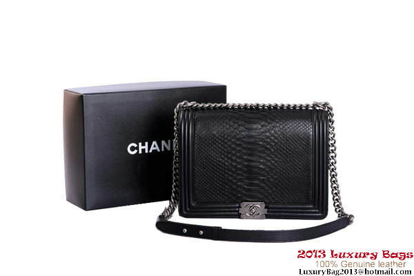 Boy Chanel Flap Shoulder Bag Genuine Snake Leather A37005 Black