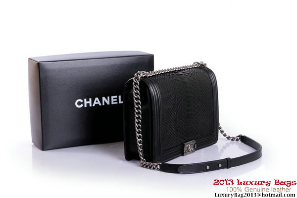 Boy Chanel Flap Shoulder Bag Genuine Snake Leather A37005 Black Boy Chanel Flap Shoulder Bag Genuine Snake Leather A37005 Black