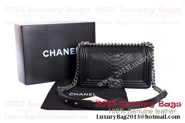 Boy Chanel Flap Shoulder Bag Genuine Python Leather A37003 Black