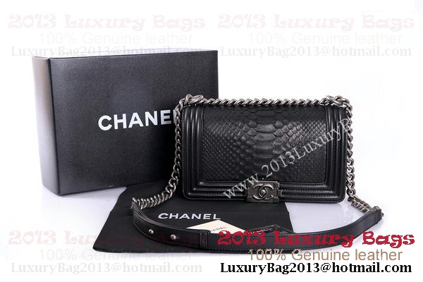 Boy Chanel Flap Shoulder Bag Genuine Python Leather A37003 Black Boy Chanel Flap Shoulder Bag Genuine Python Leather A37003 Black
