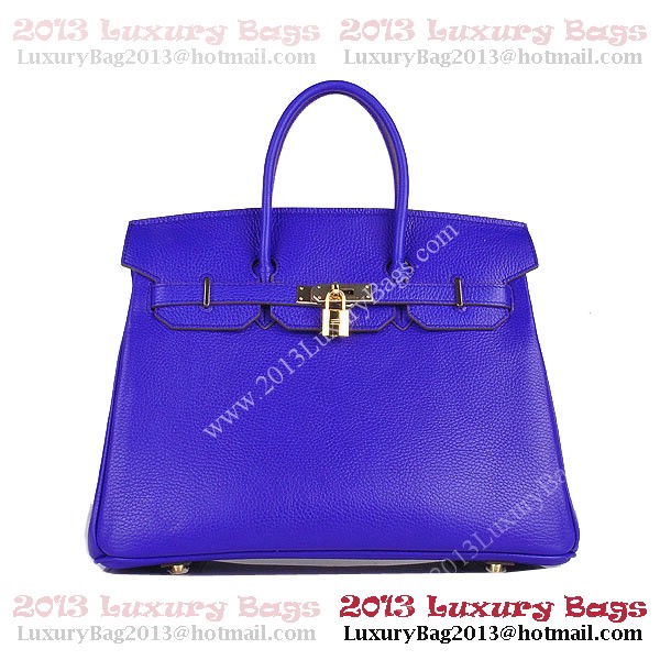 Hermes Birkin 35CM Tote Bag Blue Clemence Leather H6089 Gold