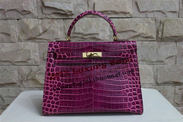 Hermes Kelly 32cm Shoulder Bag Purple Croco Patent Leather K32 Gold Hermes Kelly 32cm Shoulder Bag Purple Croco Patent Leather K32 Gold