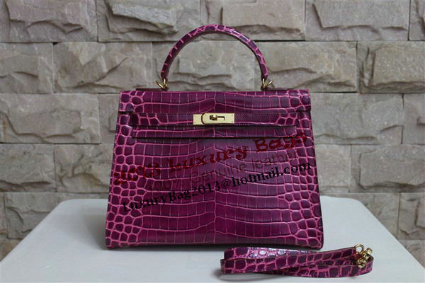Hermes Kelly 32cm Shoulder Bag Purple Croco Patent Leather K32 Gold Hermes Kelly 32cm Shoulder Bag Purple Croco Patent Leather K32 Gold
