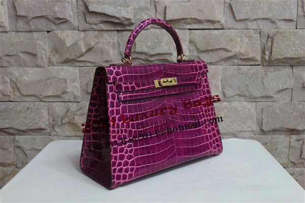 Hermes Kelly 32cm Shoulder Bag Purple Croco Patent Leather K32 Gold Hermes Kelly 32cm Shoulder Bag Purple Croco Patent Leather K32 Gold