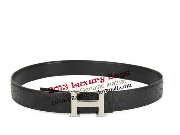 Hermes Belt Ostrich Leather HB5327 Black Hermes Belt Ostrich Leather HB5327 Black