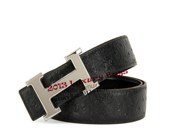 Hermes Belt Ostrich Leather HB5327 Black Hermes Belt Ostrich Leather HB5327 Black