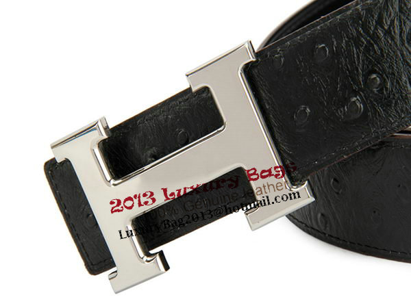 Hermes Belt Ostrich Leather HB5327 Black Hermes Belt Ostrich Leather HB5327 Black