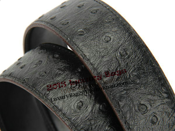 Hermes Belt Ostrich Leather HB5327 Black Hermes Belt Ostrich Leather HB5327 Black