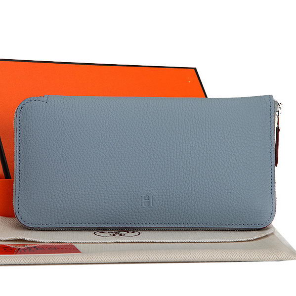 Hermes Zipper Wallet Original Leather A309 SkyBlue