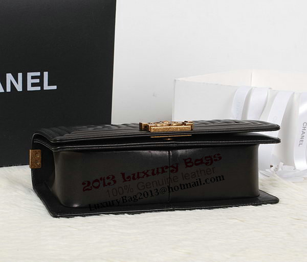 Chanel Black Sheppskin Leather Le Boy Flap Shoulder Bag A67086 Gold