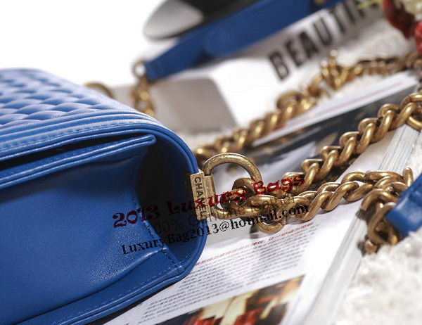 Chanel Boy Flap Shoulder Bag in Blue Lambskin Leather A67086 Gold Chanel Boy Flap Shoulder Bag in Blue Lambskin Leather A67086 Gold