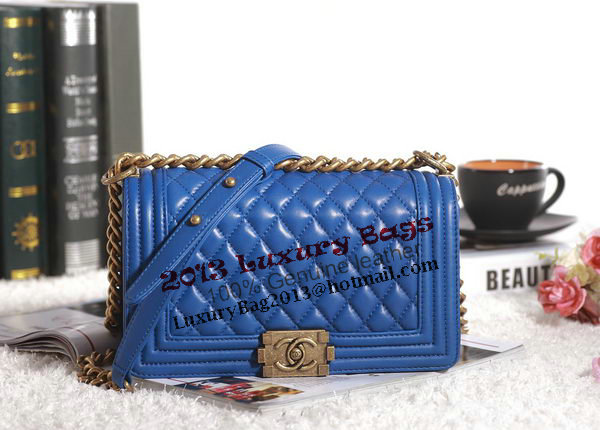 Chanel Boy Flap Shoulder Bag in Blue Lambskin Leather A67086 Gold Chanel Boy Flap Shoulder Bag in Blue Lambskin Leather A67086 Gold