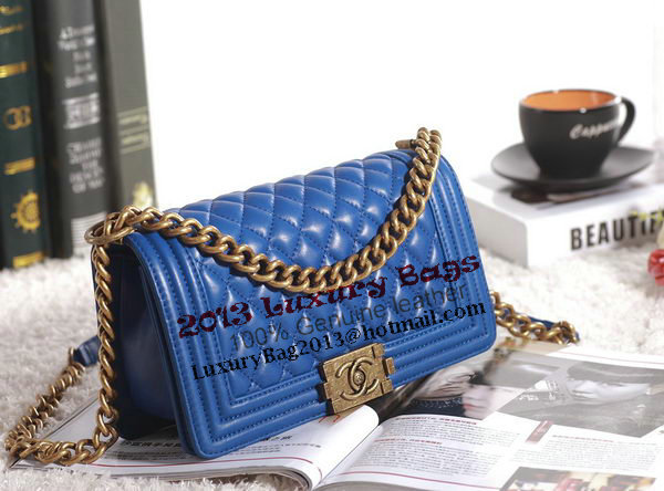 Chanel Boy Flap Shoulder Bag in Blue Lambskin Leather A67086 Gold Chanel Boy Flap Shoulder Bag in Blue Lambskin Leather A67086 Gold